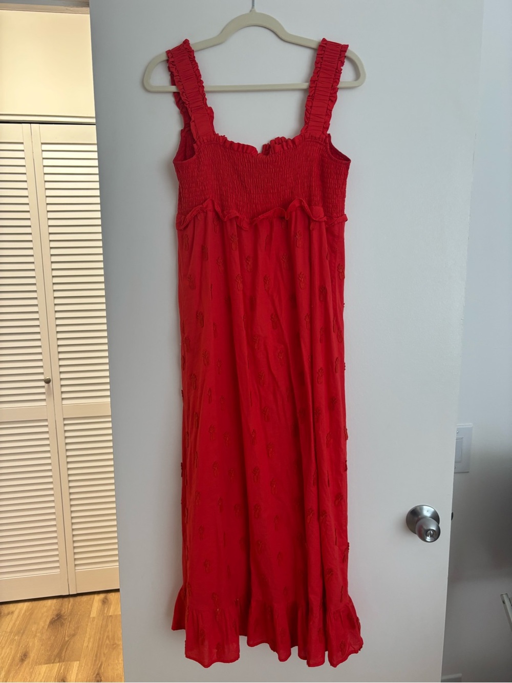 Red Ruffle Midi Dress with Front Bow - Picture 8 of 8
